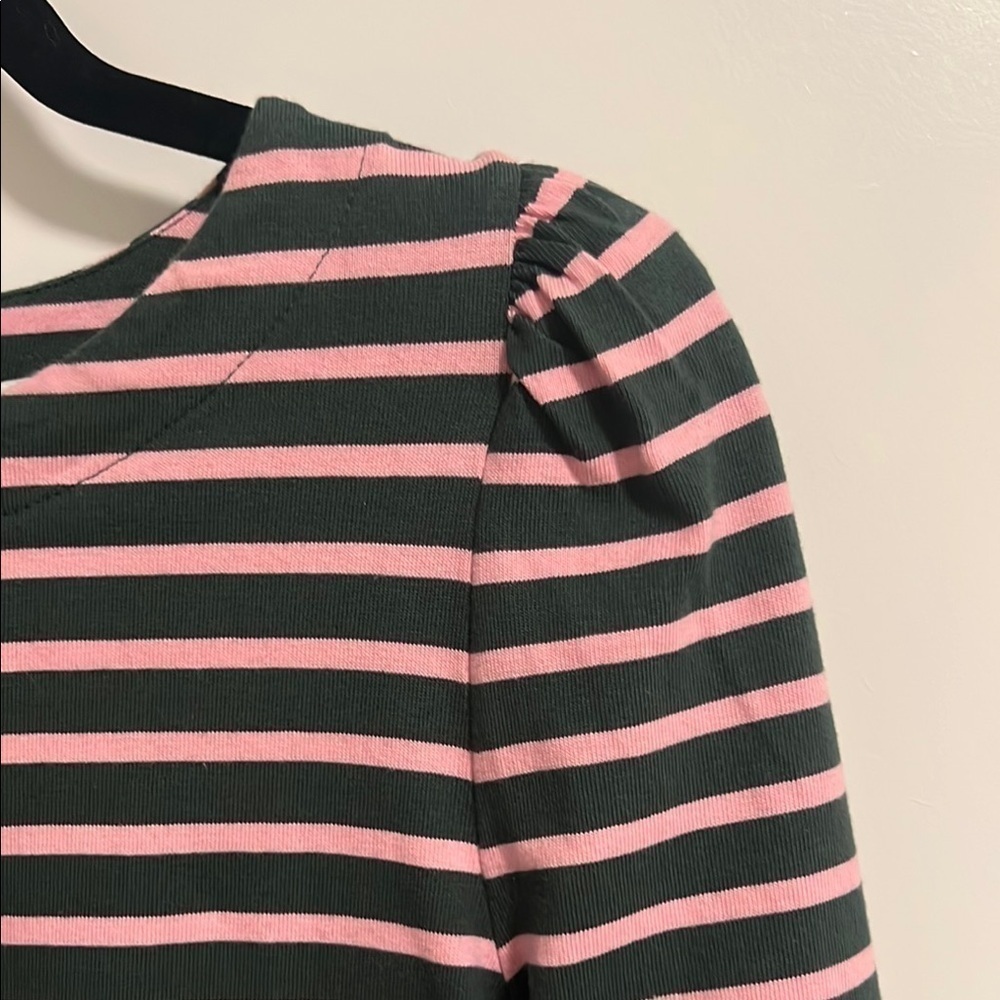 J. Crew Striped Pink and olive green J.Crew Women's Top - Small - Picture 4 of 7